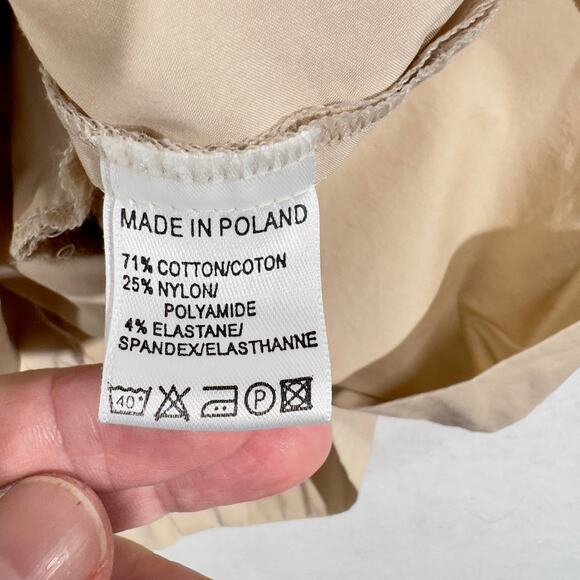 French Connection Mini Dress Woman's 2 Button Up Tan Collar Waist Tie Adjustable - Picture 7 of 16